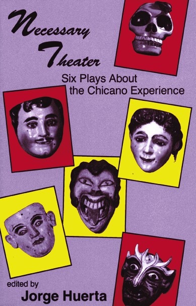 Theatrical masks on a purple background with black text.